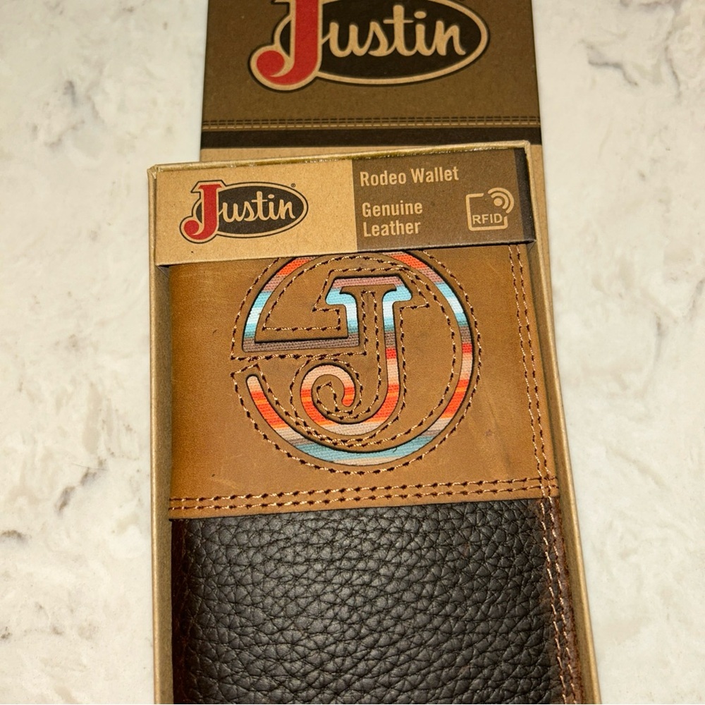 Justin Boots Men's Tan and Black Leather Rodeo Wallet
